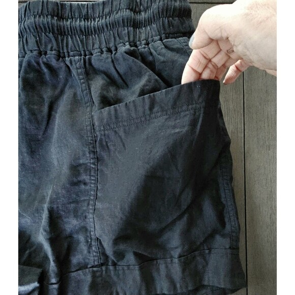 Athleta Cabo Linen Shorts Drawstring 4" Inseam Black Pockets Pull On Size 26 - Picture 7 of 10